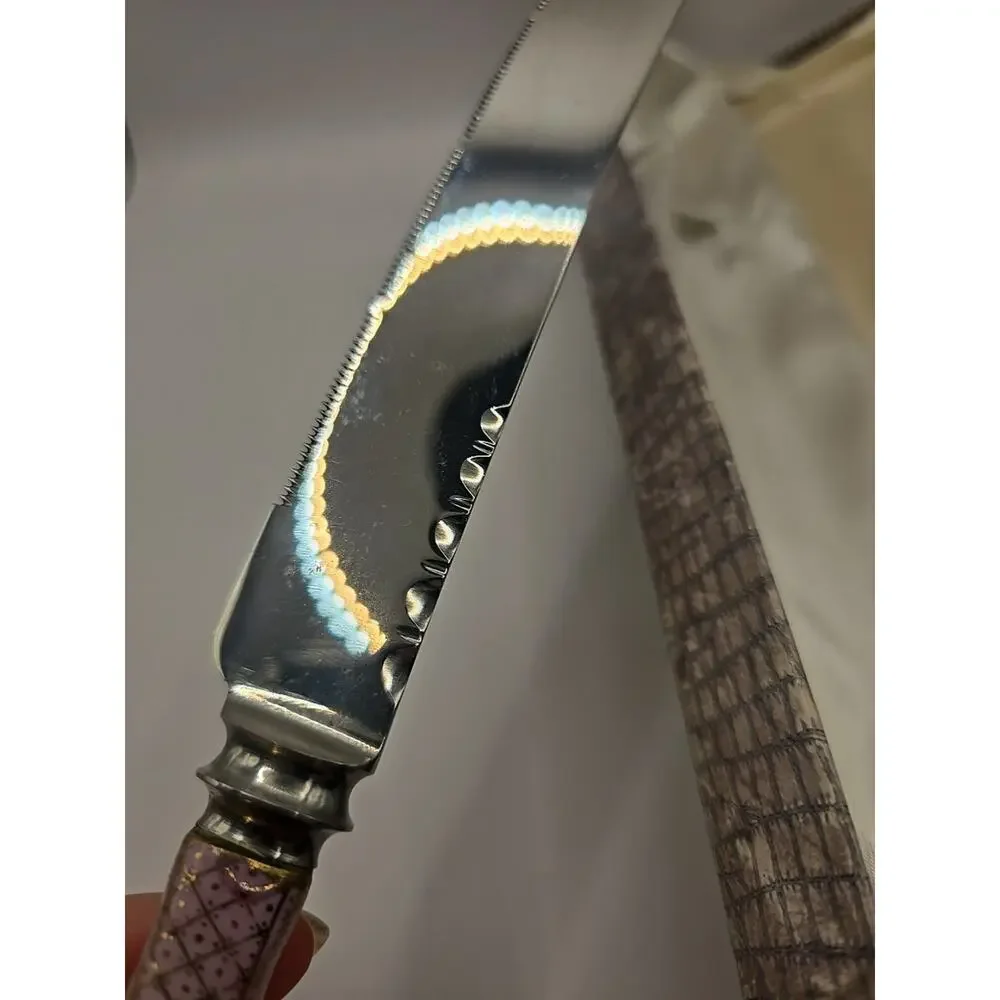 Vintage A E Lewis‎ Sheffield England Knife Handpainted Porcelain Stainless Blade